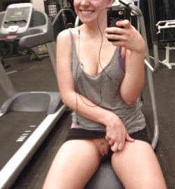 Panties pulled to the side at the gym