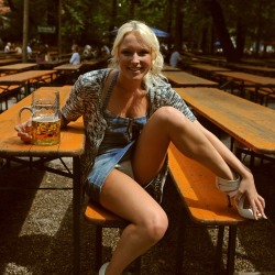 Drinking a big beer and giving a big upskirt