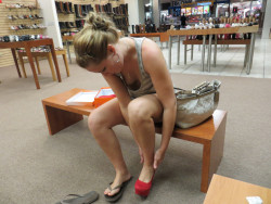 Another hot downblouse in the shoe store