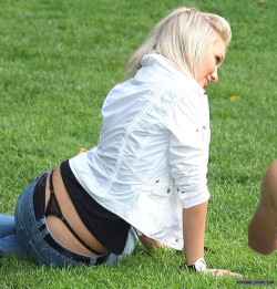 Blonde whaletailing at the park