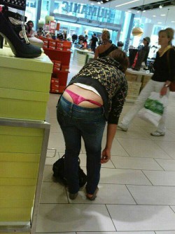 Hot public whaletail in pink thongs