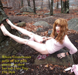 Sissy showing her little shriveled dick in the woods!
