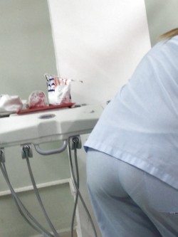 Blonde Dentist Showing VPL Pantylines