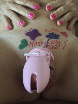 Humiliated Sissy’s Caged Clitty and Manicure
