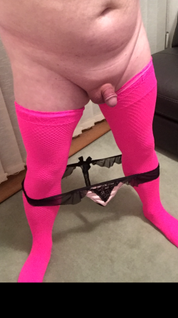 Tiny loser cock in pink sissy lingerie