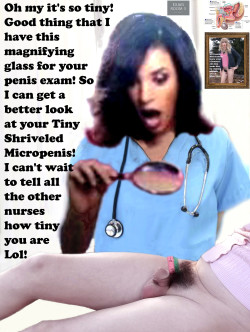 Female doctor has to use a magnifying glass to see a extremely tiny clitty cock on a femboy whor ...