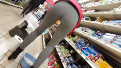 Store Clerk Rocking Tight Leggings and VPL