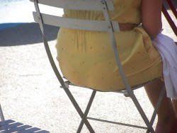 Visible Thong Line Showing Through Yellow Dress