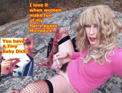This crossdresser sissy measures her hairy pussy microdick and it is only 1.5 inches! A lady was ...