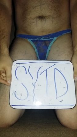 Tiny dick sissy outfit for work. Dirty blue thong and two…