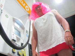 Sissy slut shows off at the gas station
