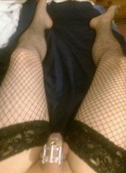 Locked up like a sissy cuckold while my wife is on a date