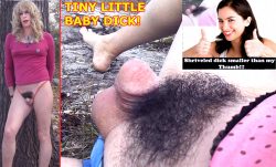 Tiniest little dicklette crossdresser! Baby dick femboy slut with a hairy pussy bush! micropenis ...