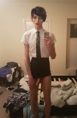 Sexy schoolgirl in uniform with exposed cock