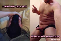 Panty sniffing piggy has a micro dicky