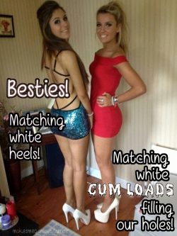 Slutty sissy besties loves white heels and loads