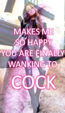Sissy is wanking to cock caption