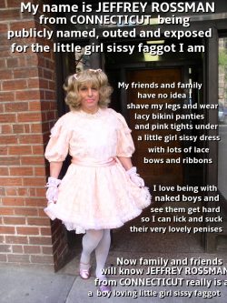Exposing sissy faggot Jeffrey Rossman wearing a little girl dress with lace and ribbons
