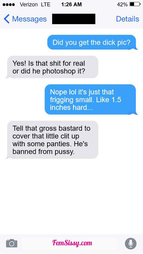 Texting about Steve’s gross little dick