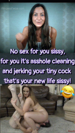 (Repin) No sex for sissy cucky, just jerking and cleaning!