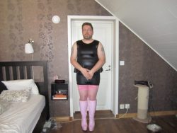 Pink stockings and tiny dick