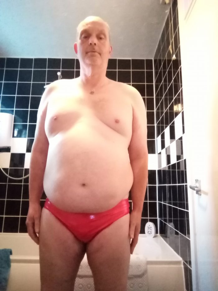 In my new red pvc panties