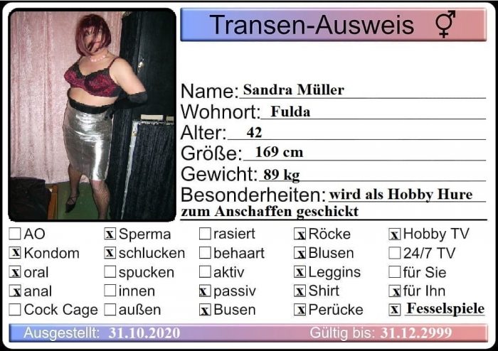 Sandra Muller’s sissy ID cards