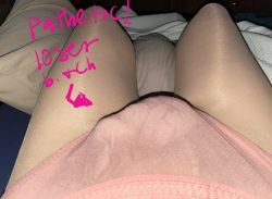 Outing pathetic sissy monique. The only thing sissy can do is rub those nylon covered legs and c ...