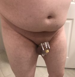 When the “short” (2.5 inch) version of a 3 inch chastity cage is way too big for you.
