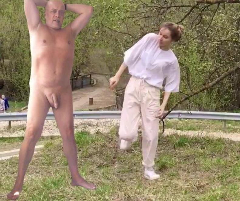 CFNM naked man clothed girl looking dick