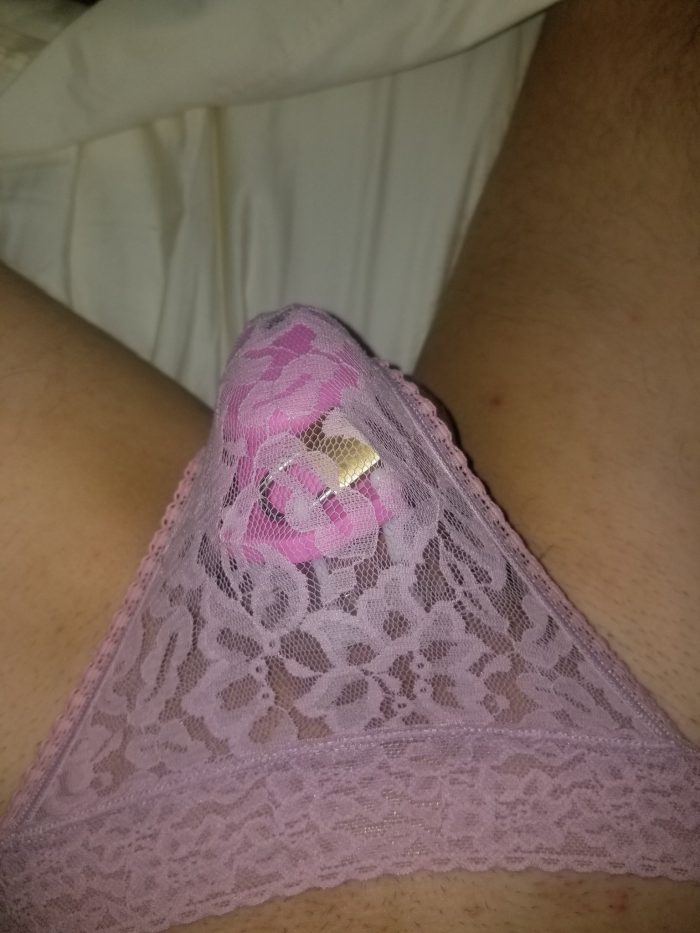 Caged clitty in pretty pink panties