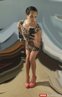 Sissy Kendall Mckenna getting ready to walk the street in her tiny leopard dress and pink stripp ...