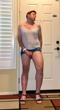 When you wear a denim mini and sandals you just have to show off your sissy clitty ~ sissy marky
