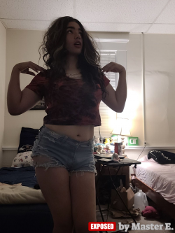 Sissy Hannah Jizzelle posing as a nice girl in her cute shirt and short shorts