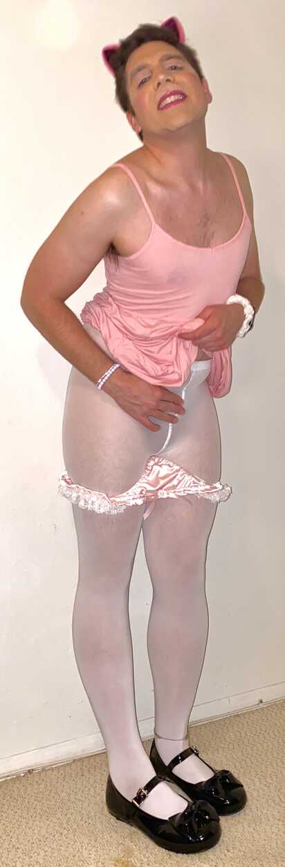 Sissy clitty hard from dressing girly and sucking a fat dildo