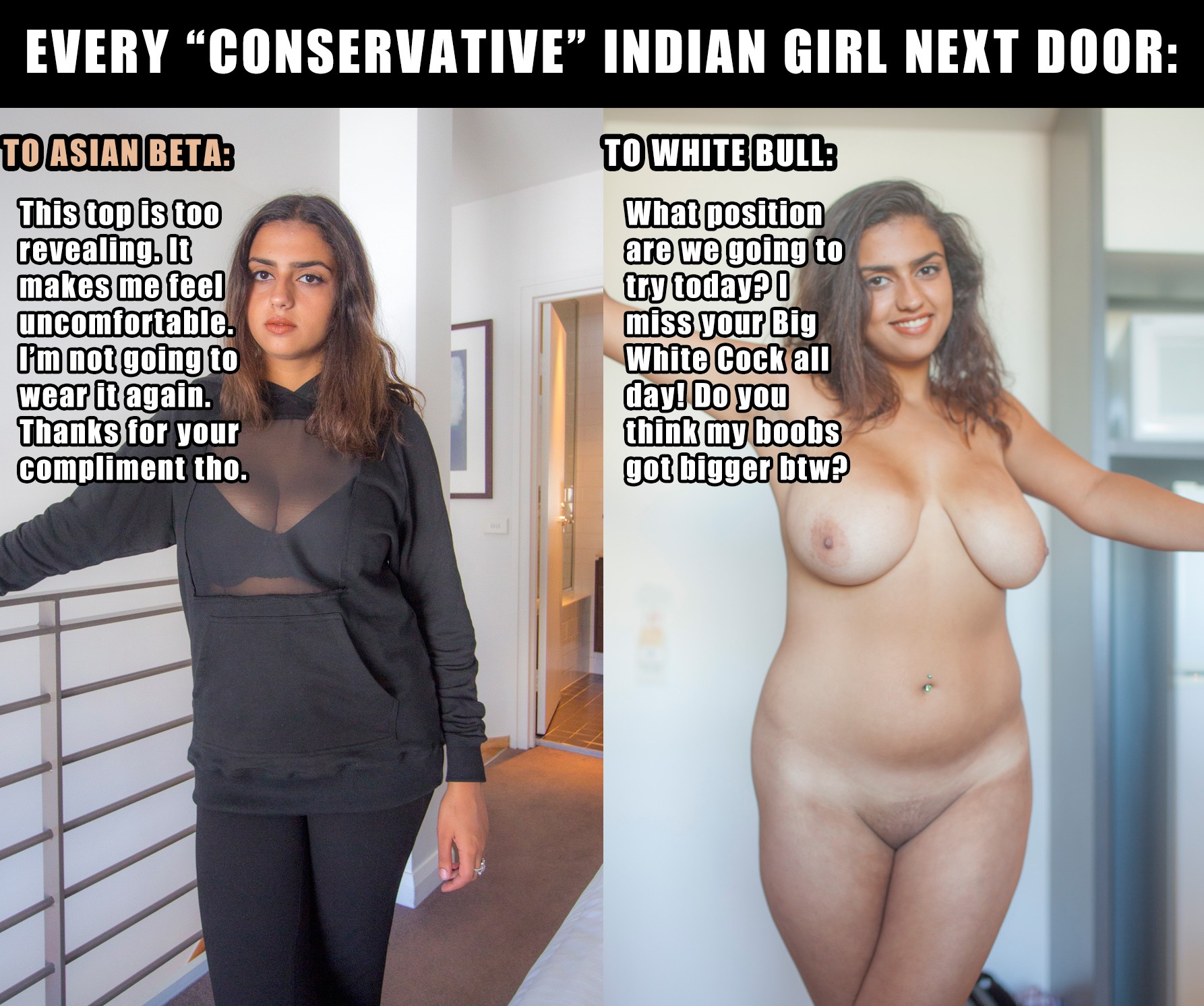 Indian girl next door reacts to white bull cock vs beta dick pic