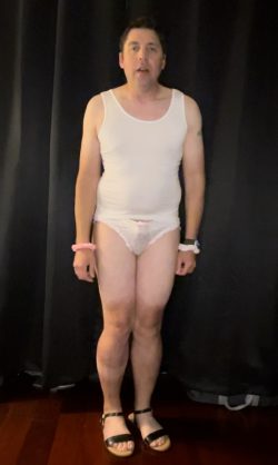 Panties, Sandals, girly tee…nothing for twink girly fag says me