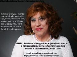 This is Jeffrey Rossman from Connecticut being outed as a sissy faggot wearing full makeup and wig
