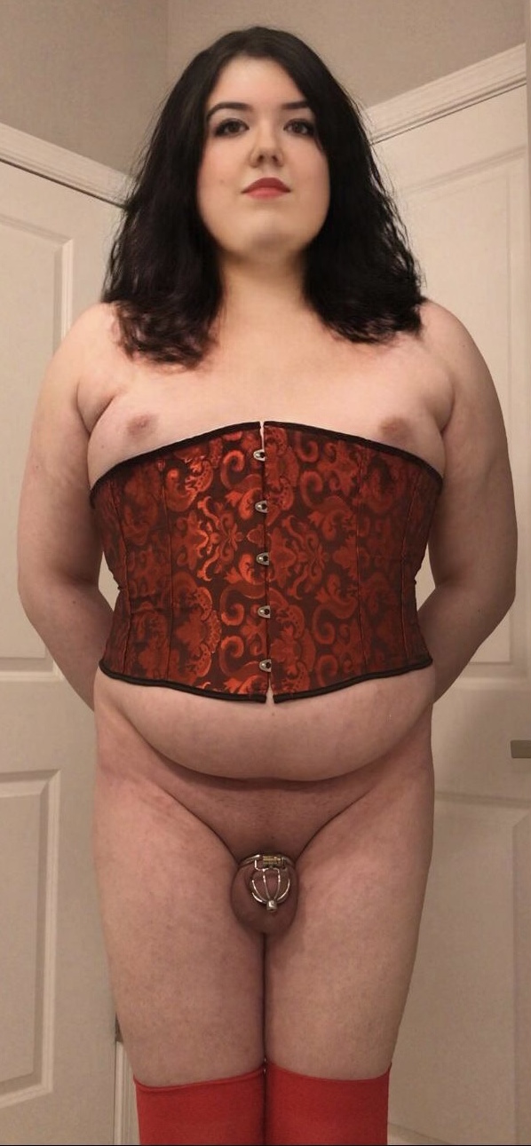 Sissy cucky’s attire for serving at the party tonight. No sweetie, you are not allowed to change ...