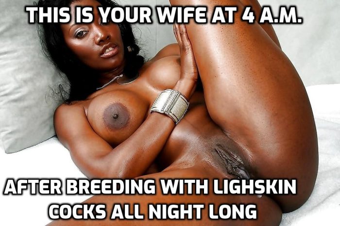 Black wife bred and creampie filled by white cocks all night