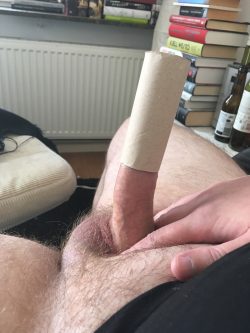 Help me ! My cock got stuck in an empty toilet roll