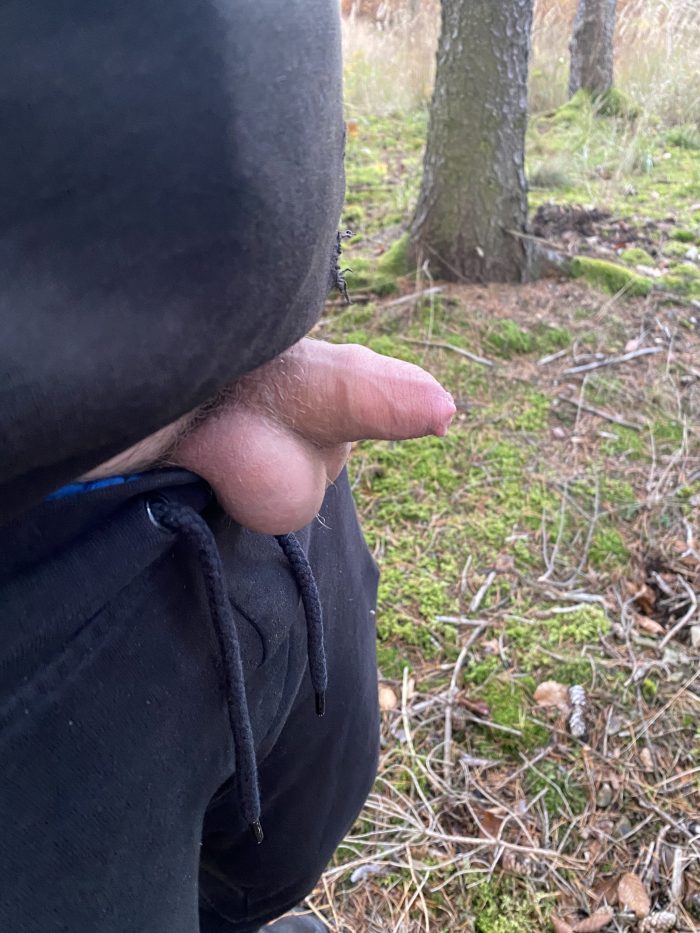 Soft a hard tiny dick in forest