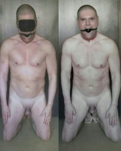 naked slave with and without a mask