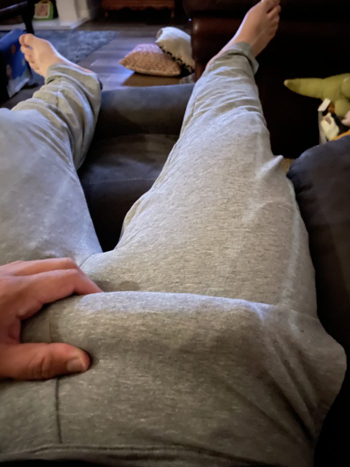 My bulge and my uncut cock
