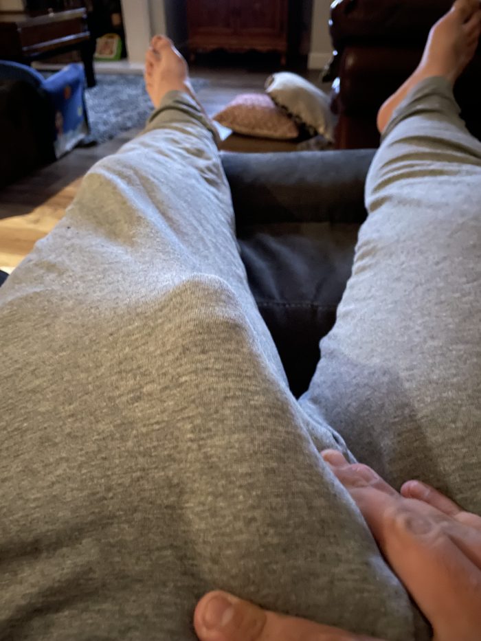 My bulge and my uncut cock