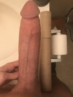 White monster cock does the toilet paper roll test