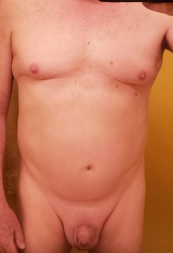 Transgender 12 month progress — small cock and balls – breast size A cup