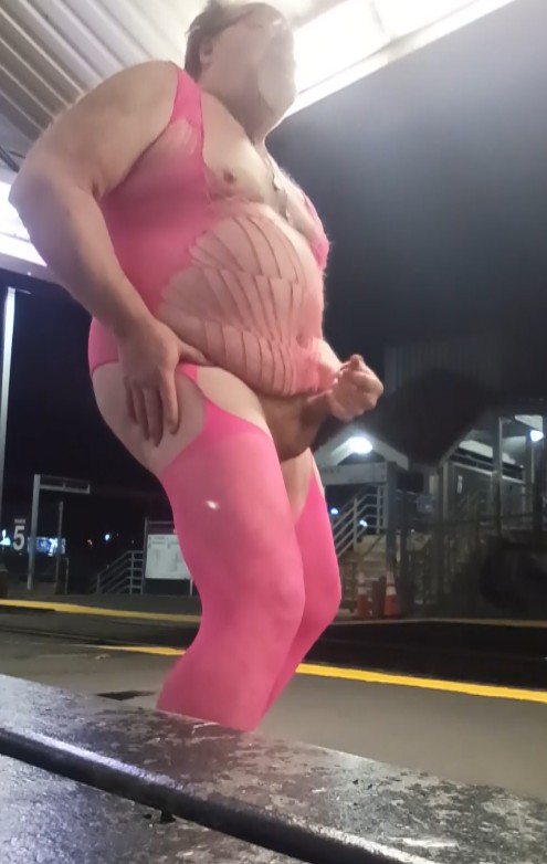 Sissy Daddyfuckpig Masturbating in Public at A Train Station for Mistress E