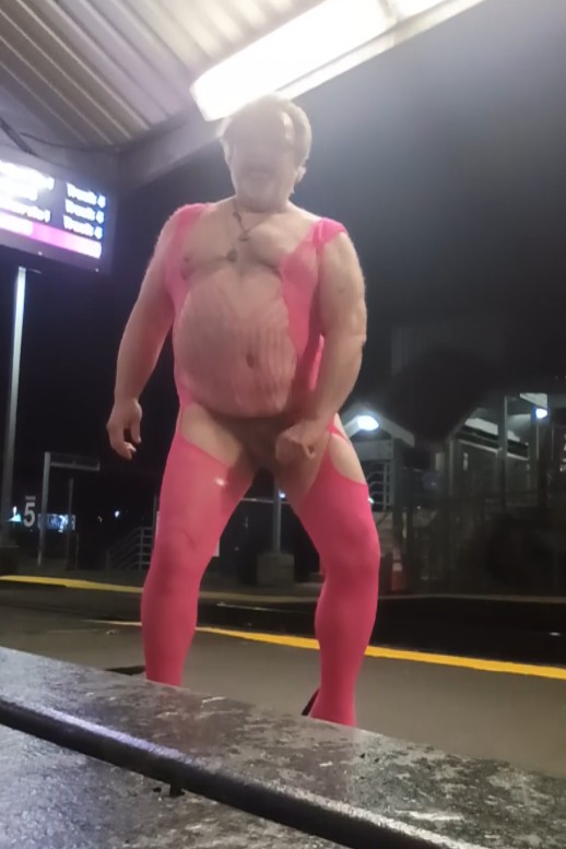 Sissy Daddyfuckpig Masturbating in Public at A Train Station for Mistress E