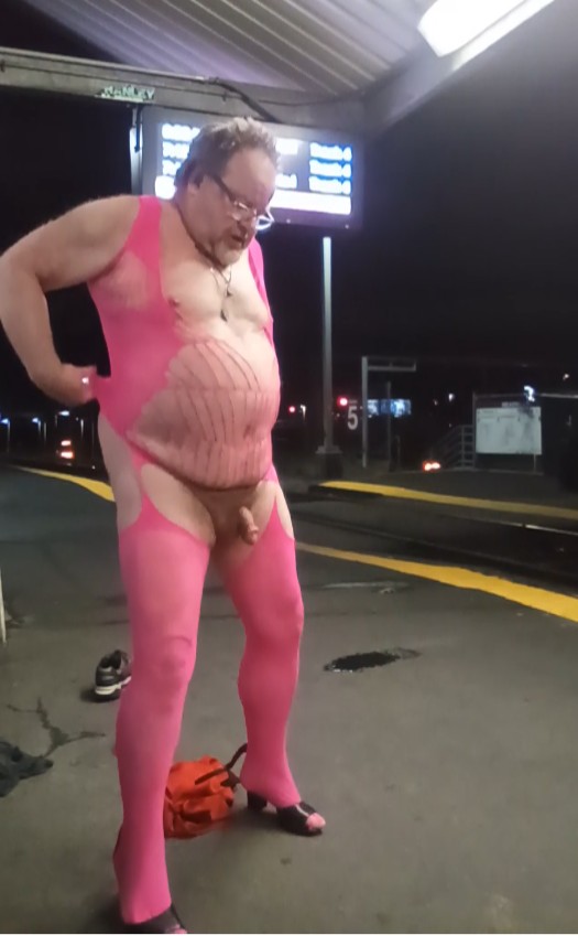 Sissy Daddyfuckpig Masturbating in Public at A Train Station for Mistress E